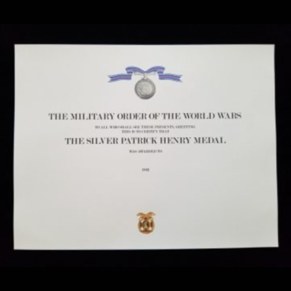 Silver Patrick Henry Medal (SPHM) Certificate