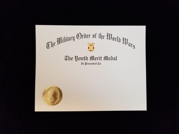 MOWW Youth Merit Medal Certificate (also order Horizontal Presentation Folder) - Image 2