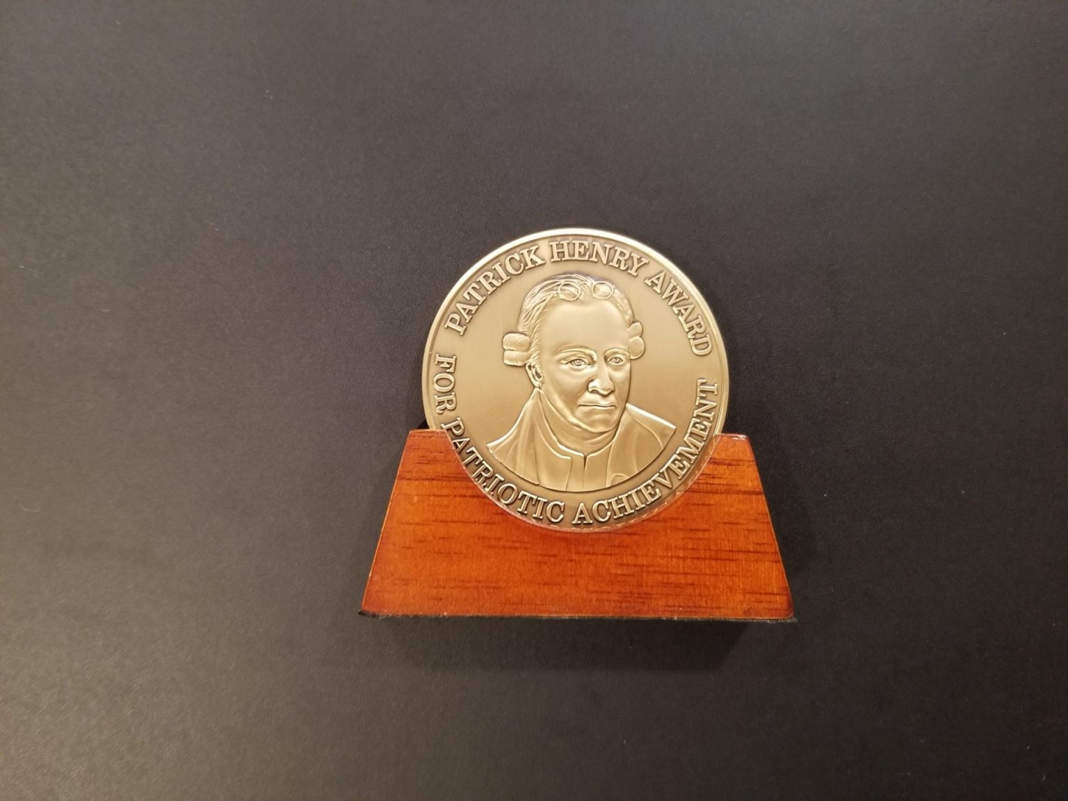 Bronze Patrick Henry Award (Individual) Medallion with Stand. Requires